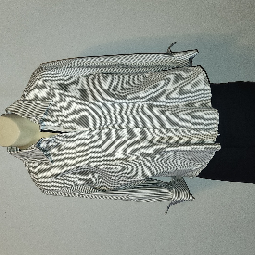 Tangents Black and White Striped Zip Up Shirt